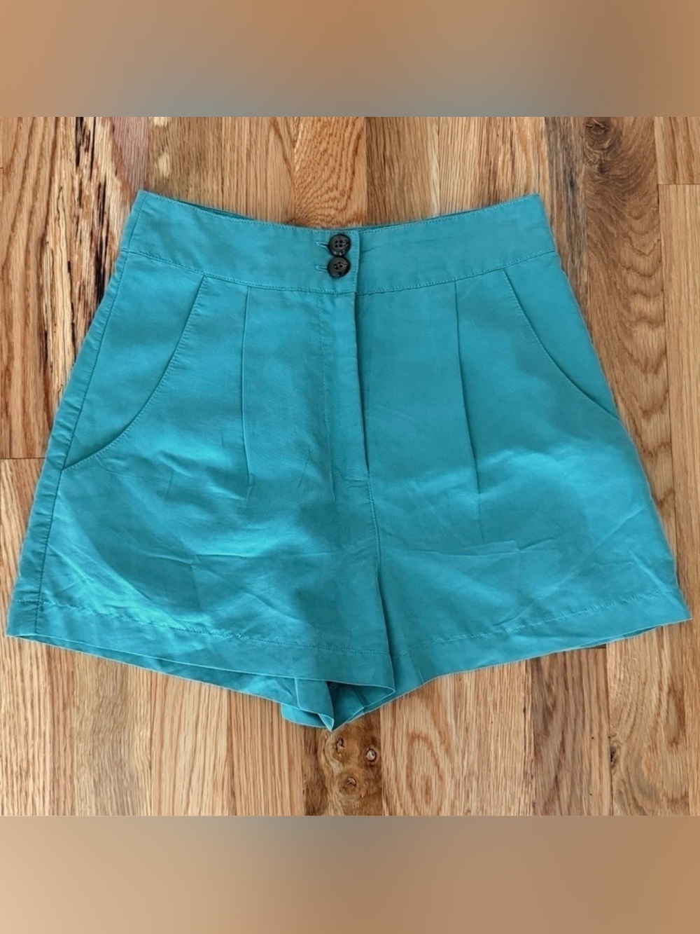 Topshop Teal Blue High-Waisted Flowy Wide Leg Shorts Sz 2/34